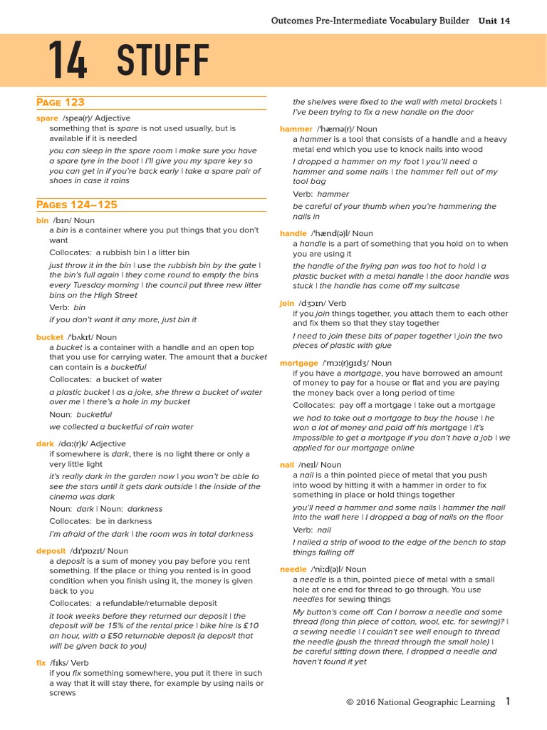 Outcomes Pre-Int VocabBuilder Unit14 | PDF | Adjective | Ton