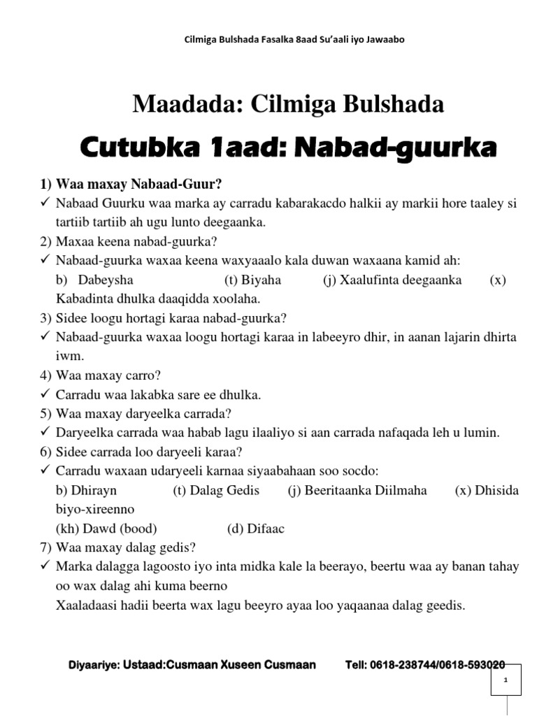 Cilmiga Bulshada 8aad Su Aalo Iyo Jawaabo | PDF