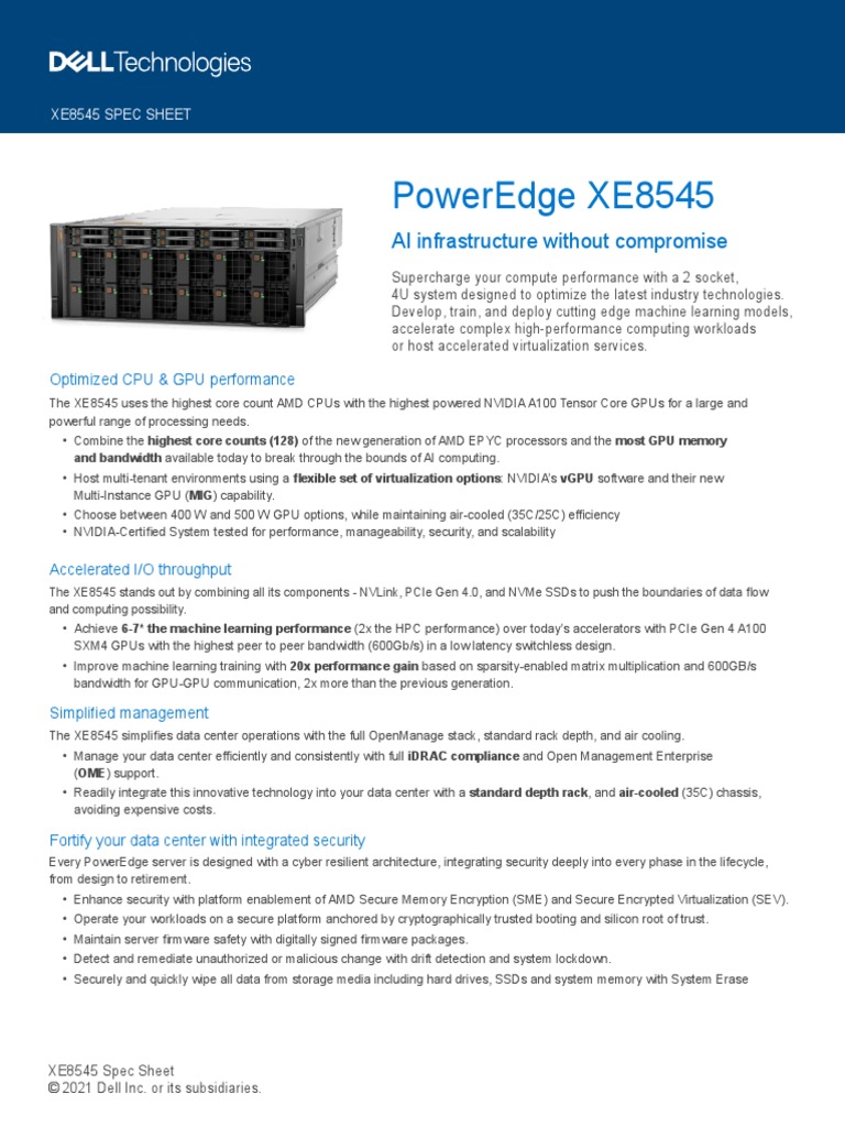 Dell Emc Poweredge Xe8545 Spec Sheet PDF Graphics Processing Unit