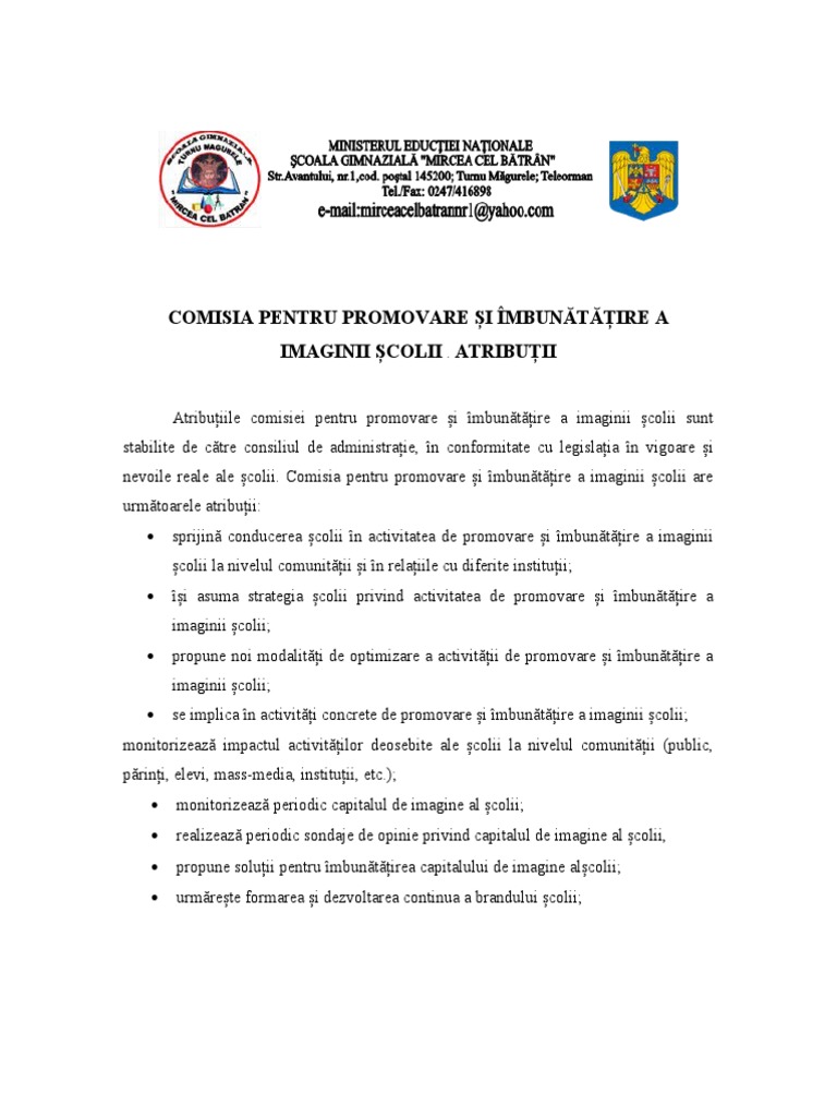 Atributii Comisie+ Material Promovare | PDF