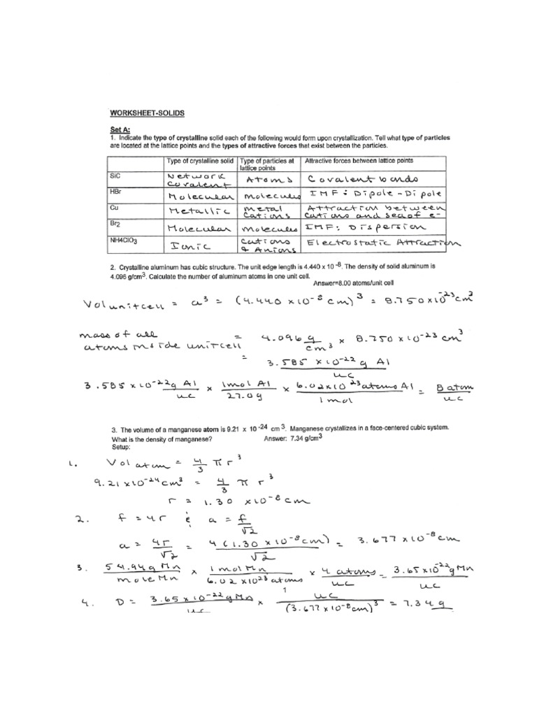 Solids Worksheet Answer Key PDF