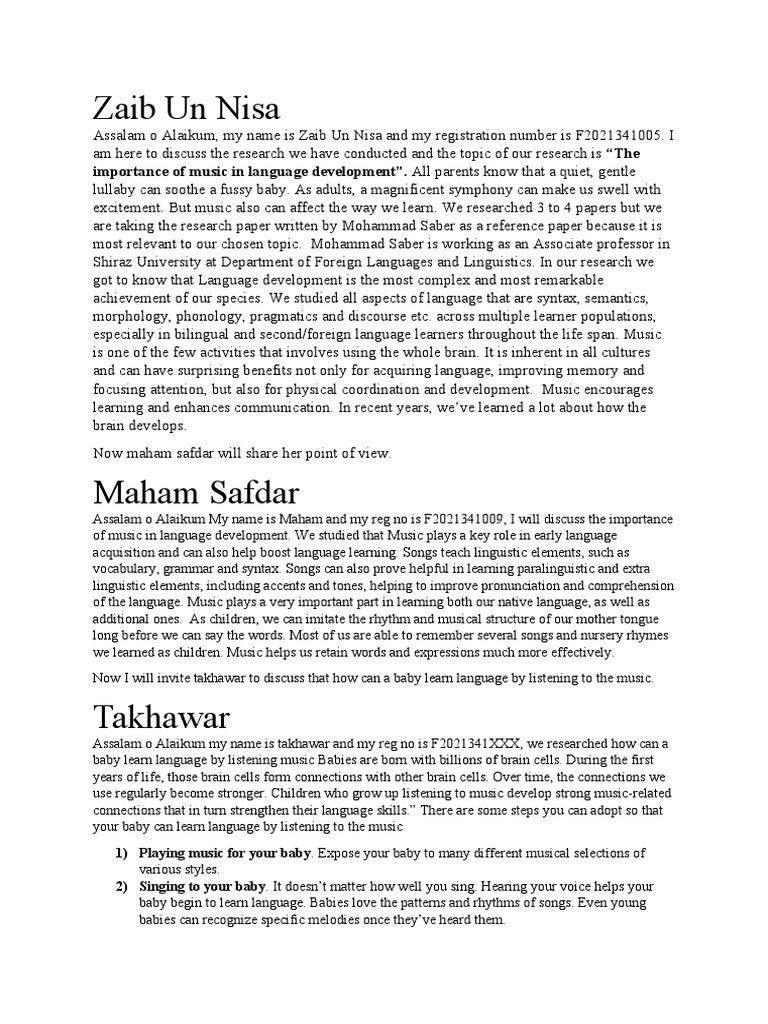 Zaib Un Nisa PDF Linguistics Language Development