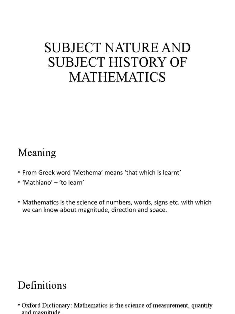 Nature and History of Mathematics | PDF | Mathematics | Science