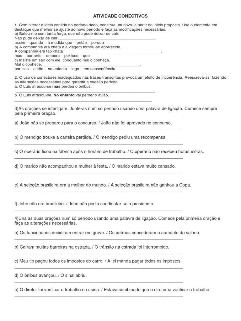 Atividade Conectivos | PDF | Oração