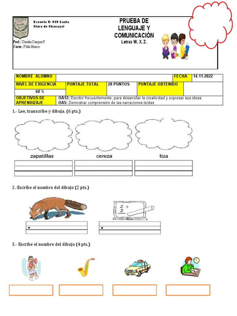 Prueba X, W, Z | PDF | Artes del lenguaje y disciplina | Estudios de ...