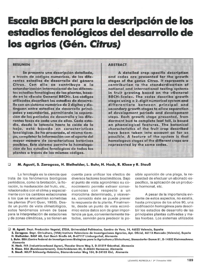Escala BBCH en Cítricos: Fenología | PDF | Flores | Agricultura