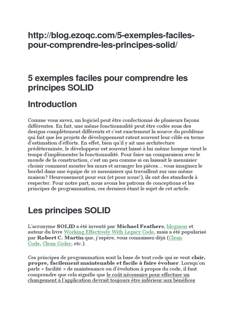 Exemples des principes SOLID en code | PDF | Programmation informatique ...