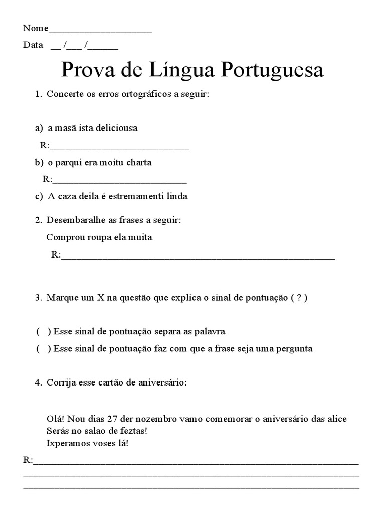 Prova de Língua Portuguesa: Atividades e Correções | PDF