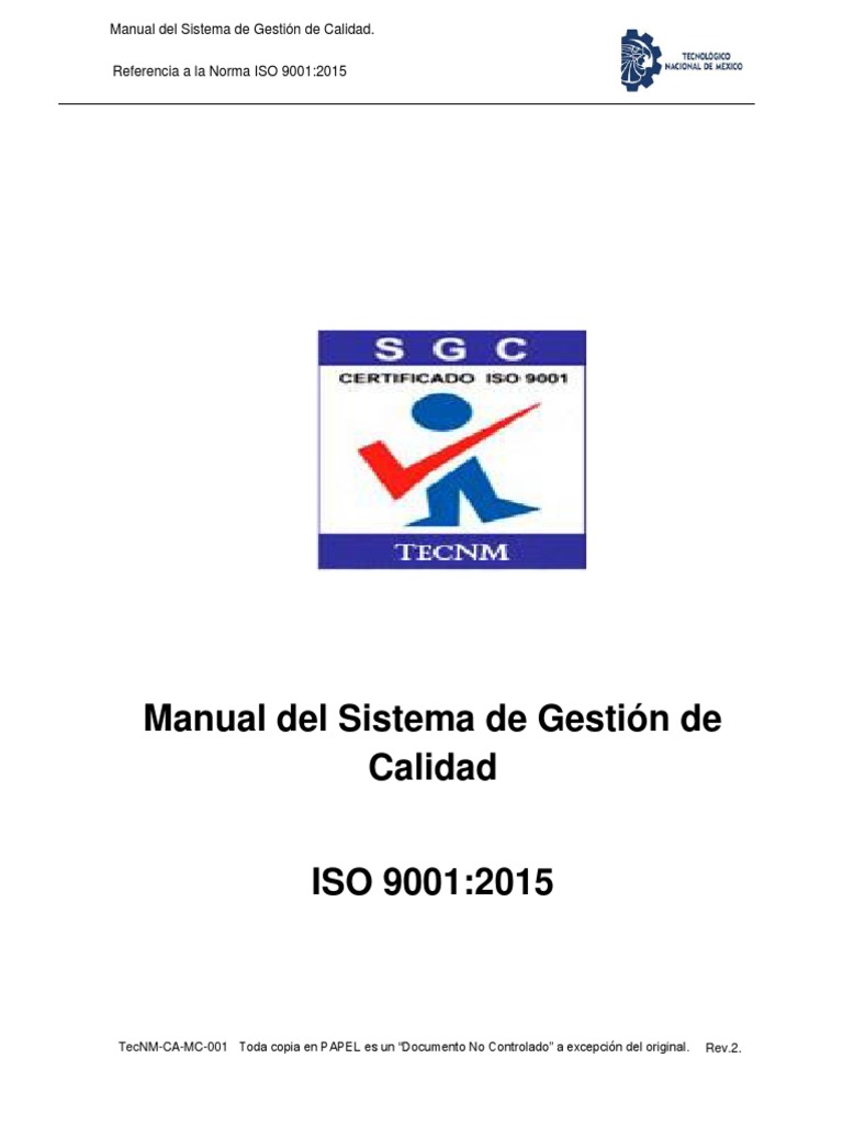 Manual de SGC TecNM ISO 9001:2015 | PDF | Sistema de manejo de calidad ...