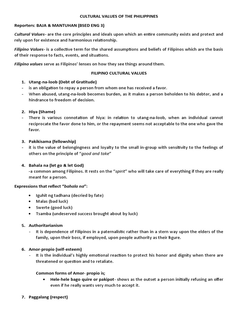 Cultural Values of The Philippines | PDF | Masculinity | Psychological ...