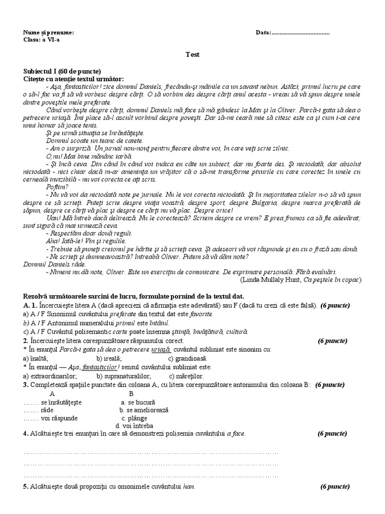 Test Vocabular A Via 20182019 | PDF