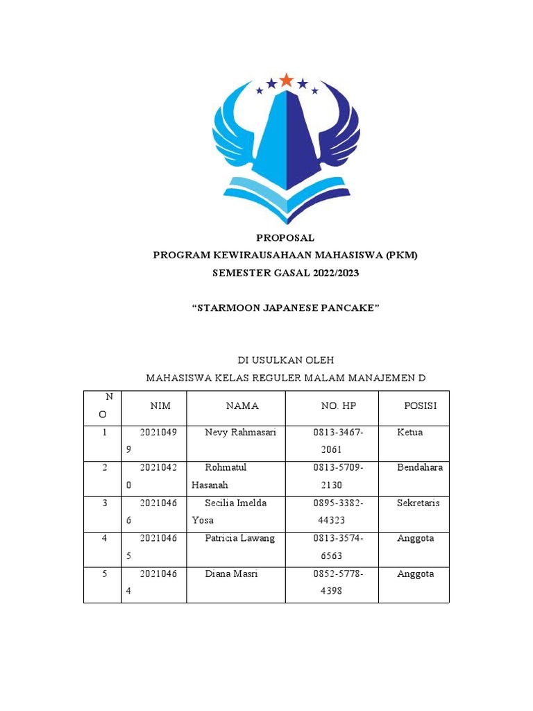 Proposal PKM: Starmoon Pancake | PDF | Karier & Perkembangan | Bisnis