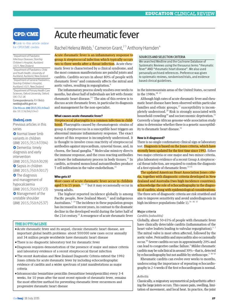 Acute Rheumatic Fever Diagnosis & Management | PDF | Immunology | Medicine