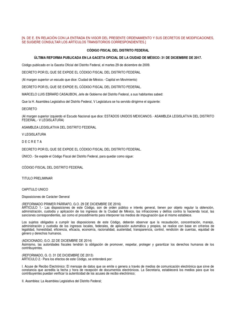Código Fiscal del Distrito Federal 2023 | PDF | Cheque | Propiedad