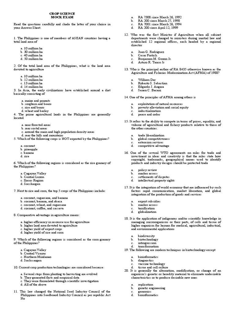 Crop science questions set a pdf plant breeding genetic engineering