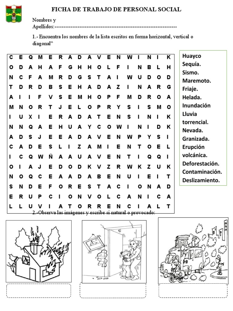 Ficha de Trabajo de Personal Social Desastres Naturales | PDF ...