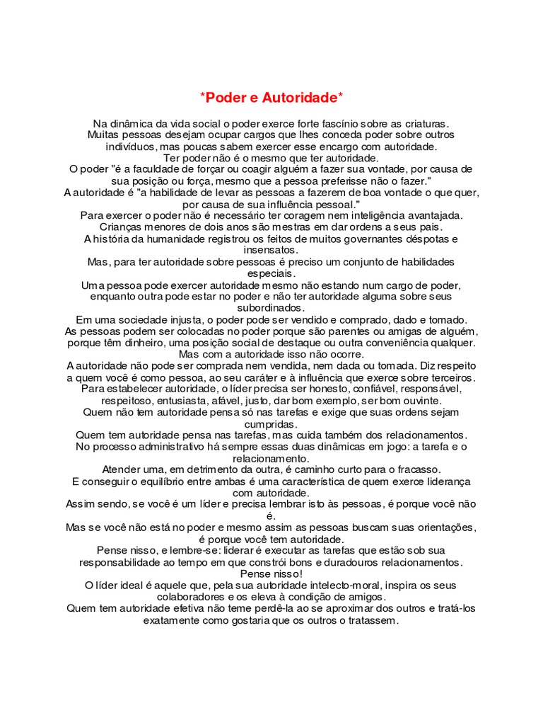 A diferença entre poder e autoridade e as características de um líder ...