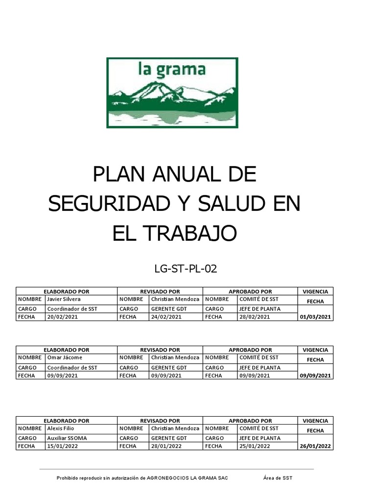 Plan SST Anual para Trabajadores | PDF | Seguridad y salud ocupacional ...