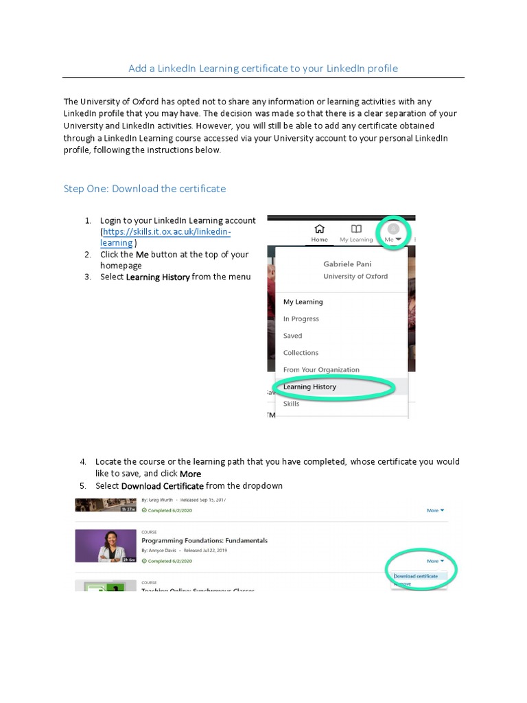 Add A Linkedin Learning Certificate To Your Linkedin Profile | PDF ...