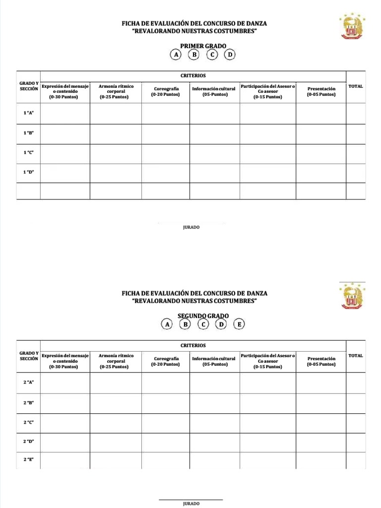 Ficha de Calificación Concurso de Danzas | PDF | Bailes | Composiciones ...