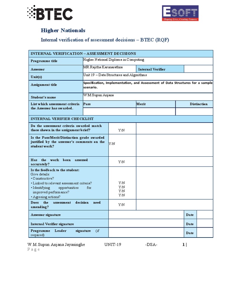 Internal Verification for Unit 19 Assessment | PDF | Queue (Abstract ...
