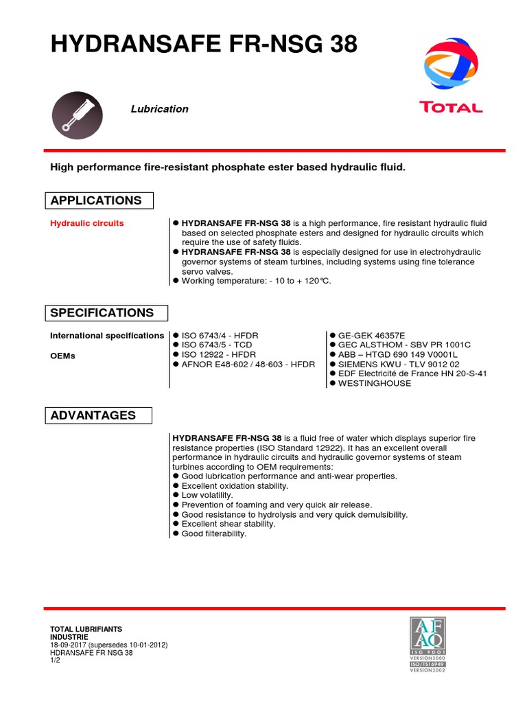 High performance fire-resistant hydraulic fluid | PDF | Chemical ...