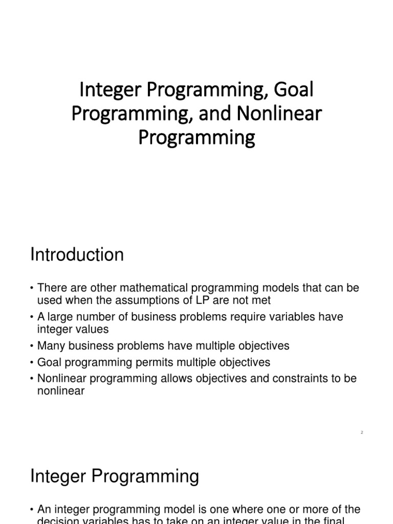Integer Programming, Goal Programming, and Nonlinear | PDF | Linear ...