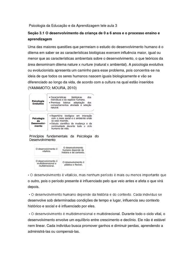 Psicologia Da Educação e Da Aprendizagem Tele Aula 3 | PDF ...