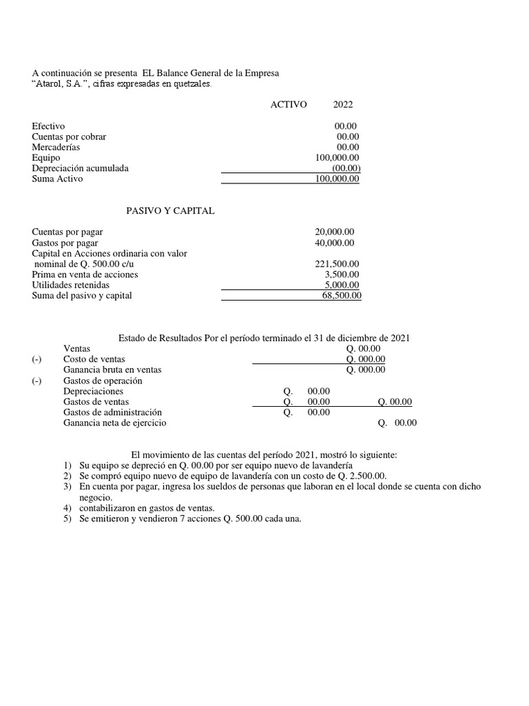Balance General y Resultados Atarol, S.A. | PDF | Finanzas y dinero