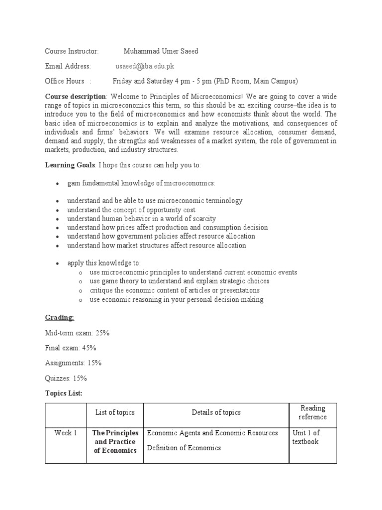 Principles of Microeconomics Course Overview | PDF | Supply And Demand ...