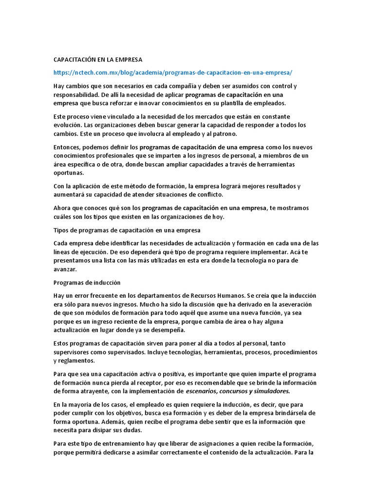 Capacitación en La Empresa | PDF | Business | Gestión de recursos humanos