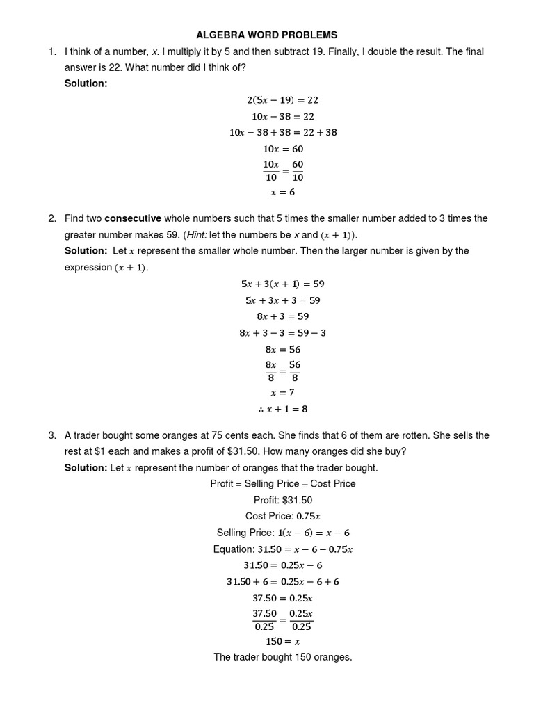 Solution algebra word problems pdf mathematics
