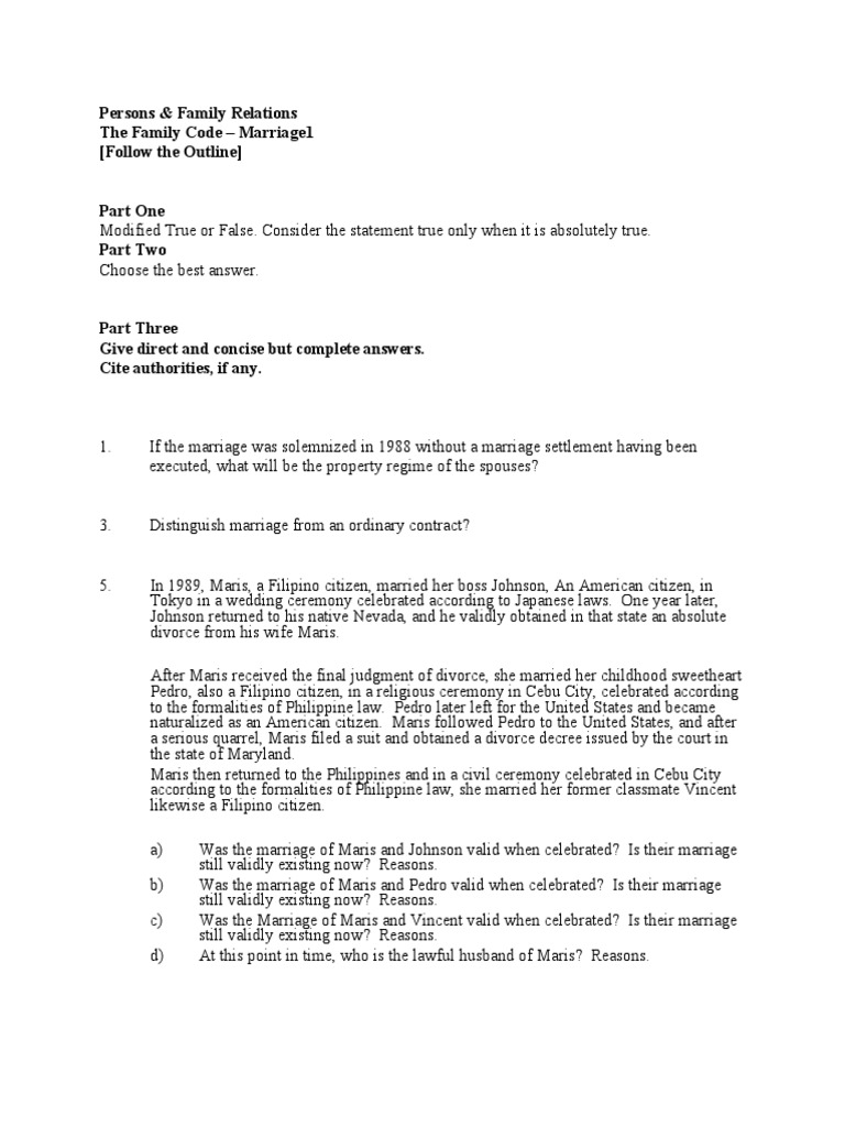 Family Code: Marriage Validity Issues | PDF | Marriage | Divorce