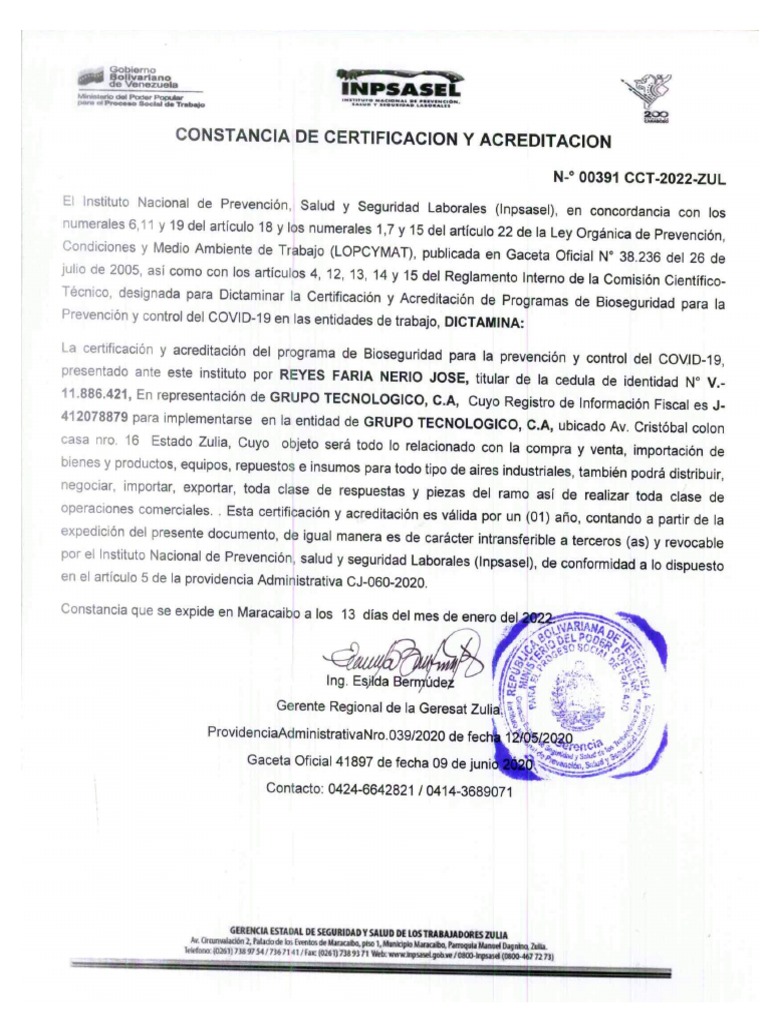 Constancia de Certificacion y Acreditacion | PDF