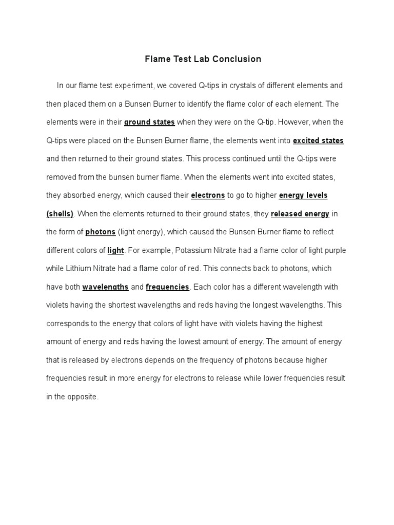 Flame Test Lab Conclusion Paragraph PDF
