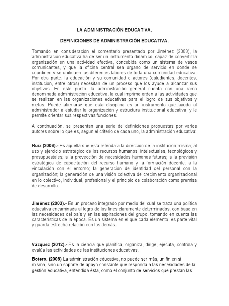 Definición y Funciones de la Administración Educativa | PDF ...