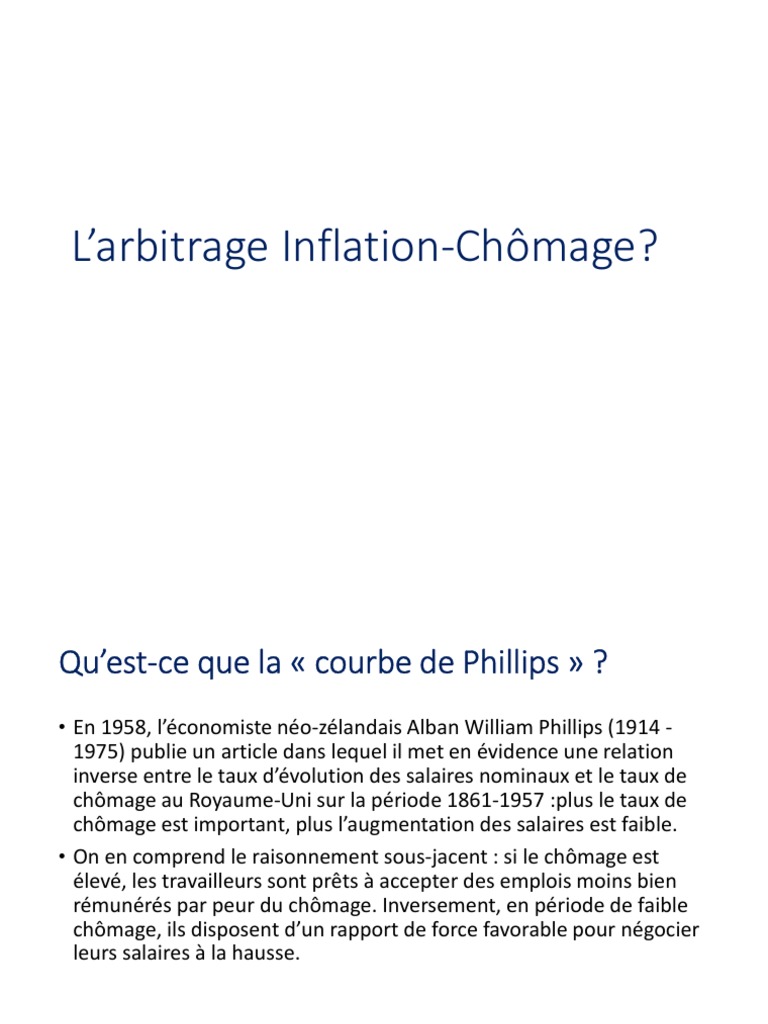 Arbitrage Inflation-Chômage et Courbe de Phillips | PDF | Inflation ...