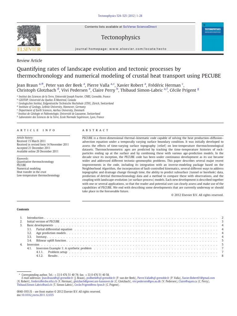 Braun 2012 Landscape Evol Tectonic Thermochron Pecube Tectnphscs | PDF ...