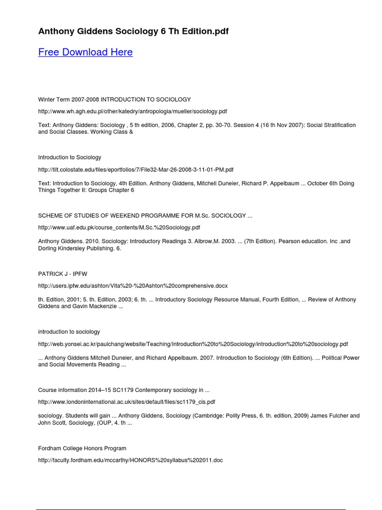 Anthony Giddens Sociology 6 TH Anthony Giddens Sociology 6 TH ...