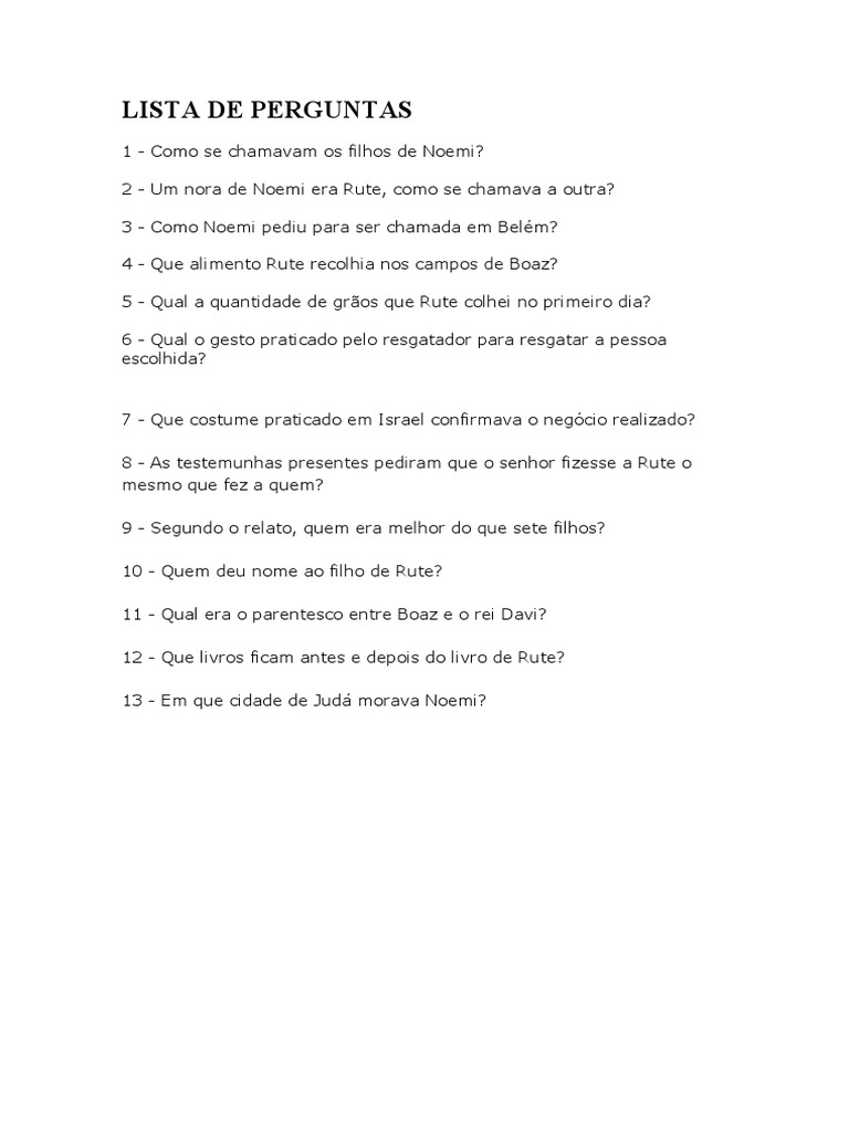Lista de Perguntas Livro de Rute PDF