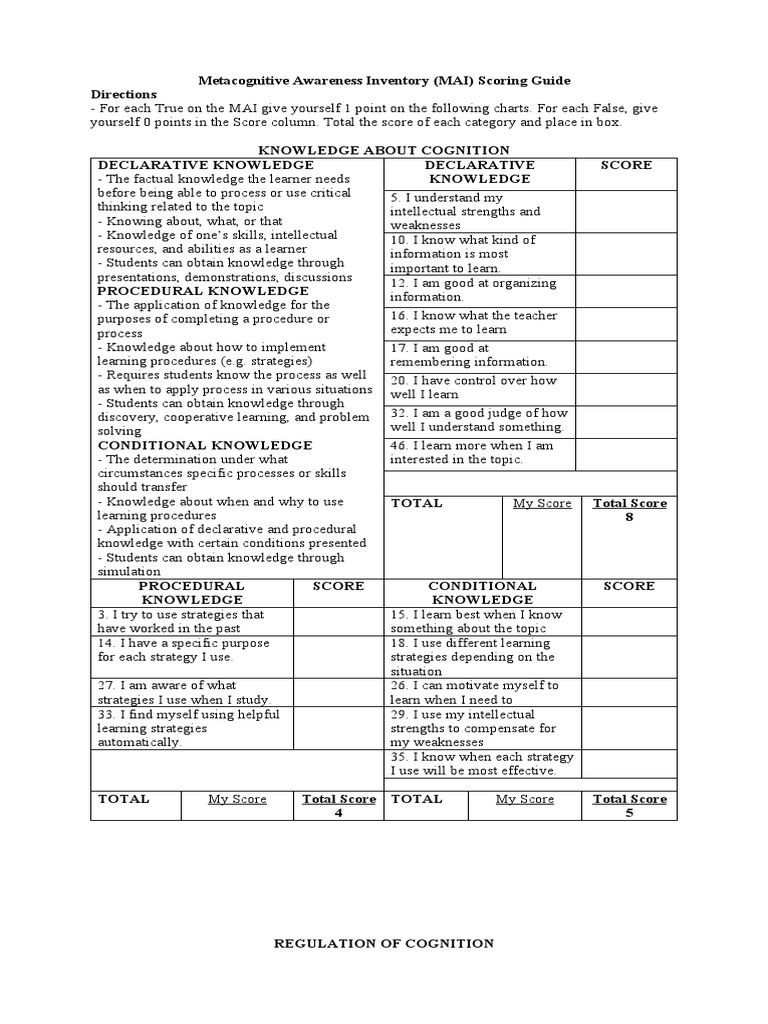 MAI Scoring Guide | PDF | Reading Comprehension | Learning