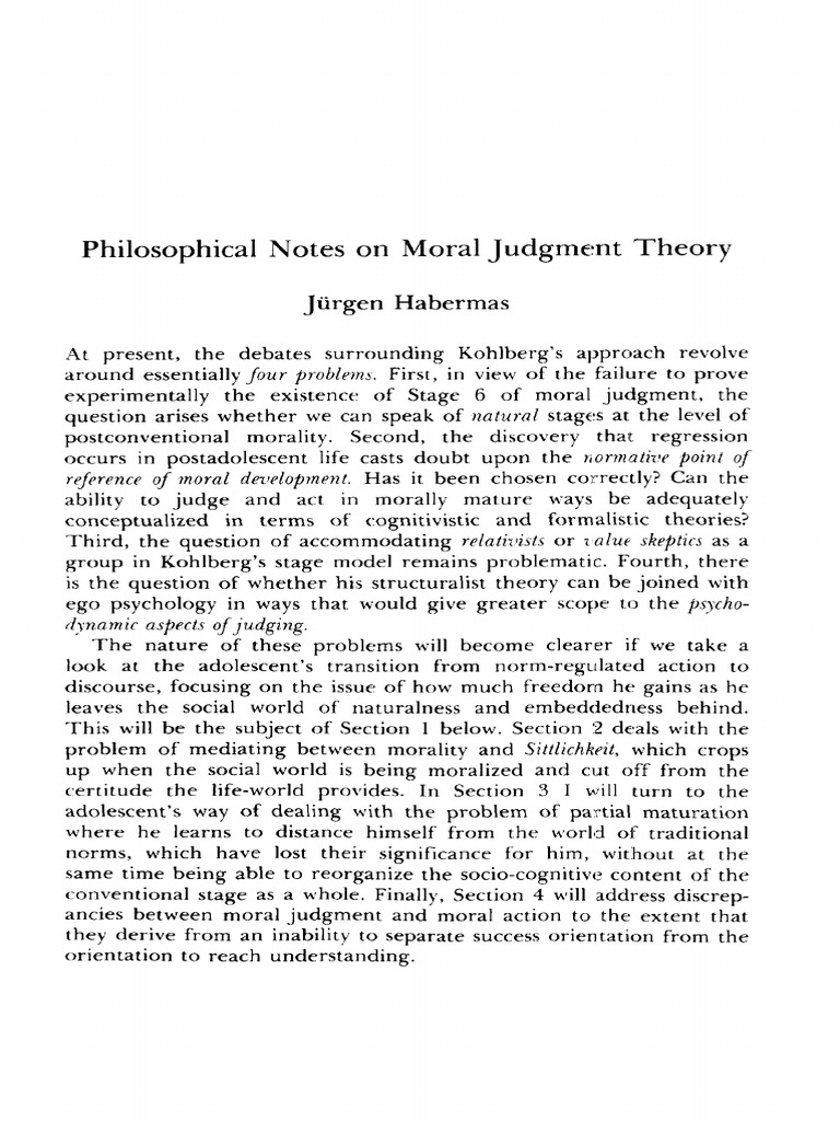 Habermas - Philosophical Notes On Moral Judgement Theory | PDF