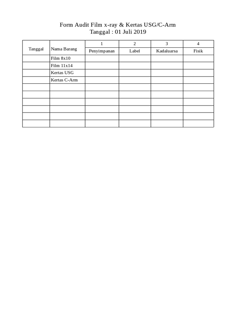 Form Audit Film dan Kertas Medis | PDF