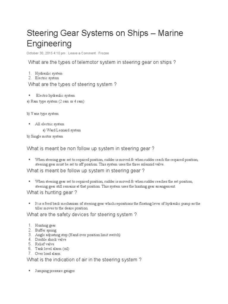 Steering Gear Systems On Ships Notes PDF