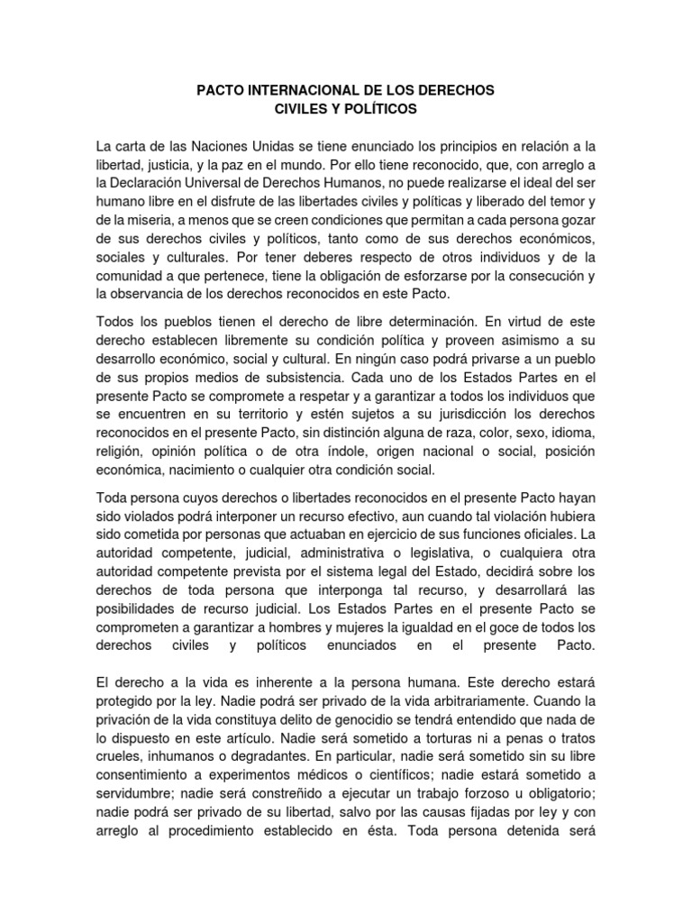 Pacto Internacional de Los Derechos Civiles y Políticos | PDF ...