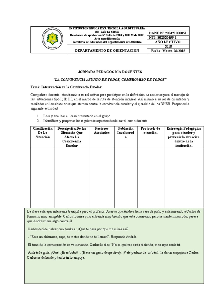 Actividad Con Docentes Convivencia Escolar Pdf