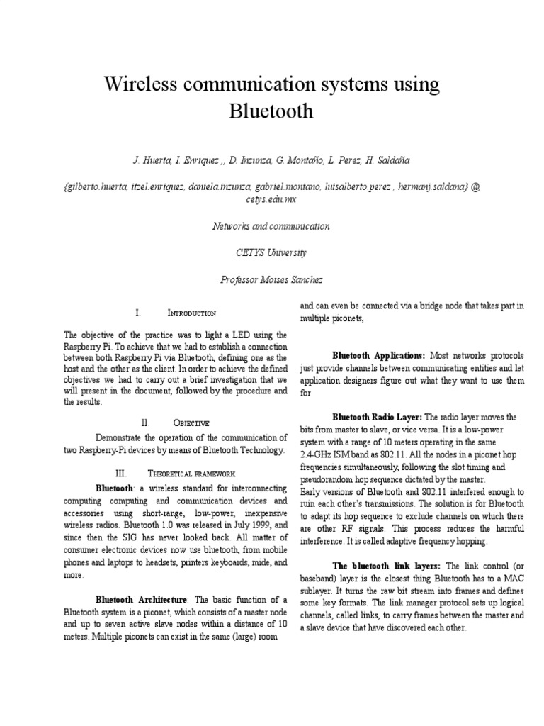 Lab Report 2 - Wireless Communication Systems Using Bluetooth | PDF ...