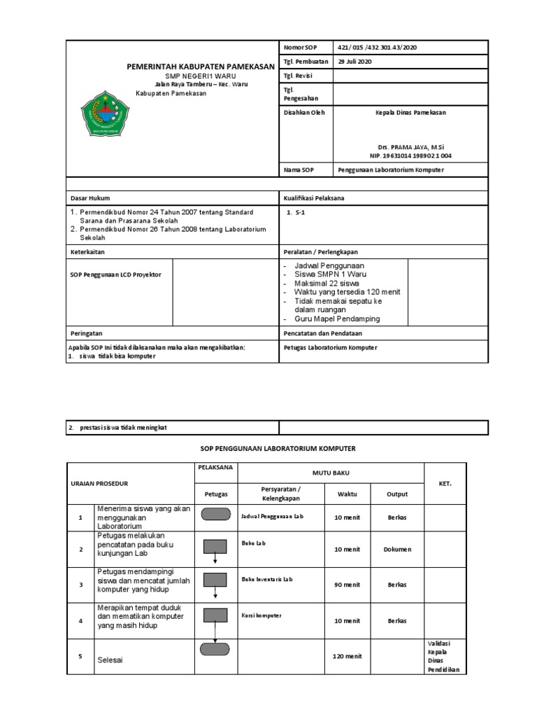 SOP LABORATORIUM KOMPUTER Waru | PDF
