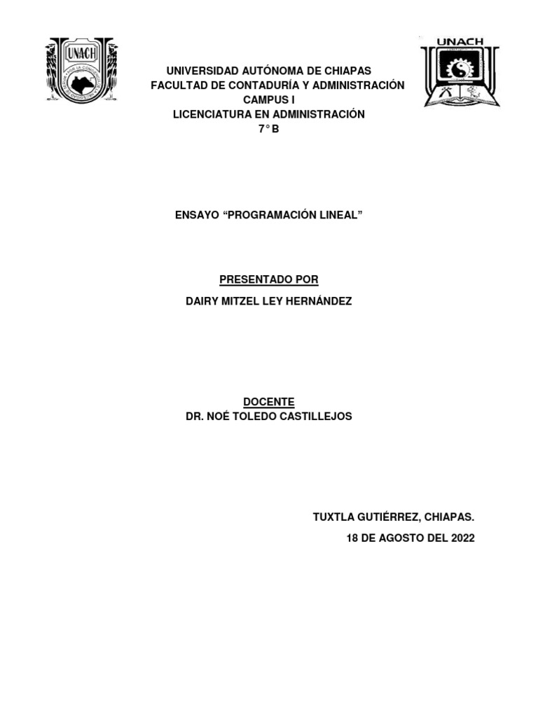 Ensayo de Programación Lineal | PDF | Programación lineal | Toma de ...