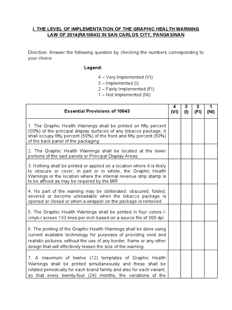 RA 10643 Implementation in San Carlos City | PDF | Cigarette | Tobacco ...